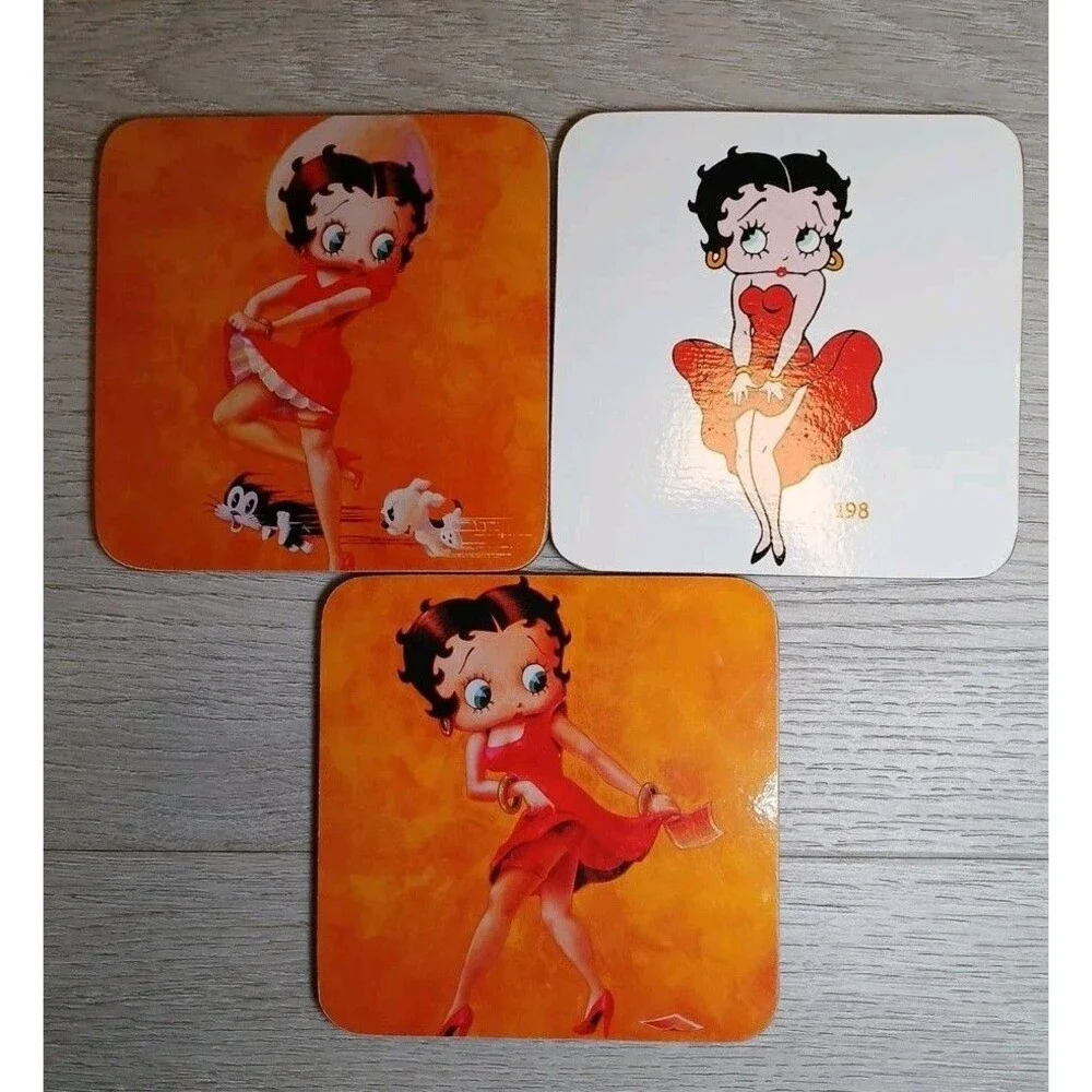 Betty Boop Drink Coasters With Cork Back 3.75In x 3.75In Set of 3 EUC